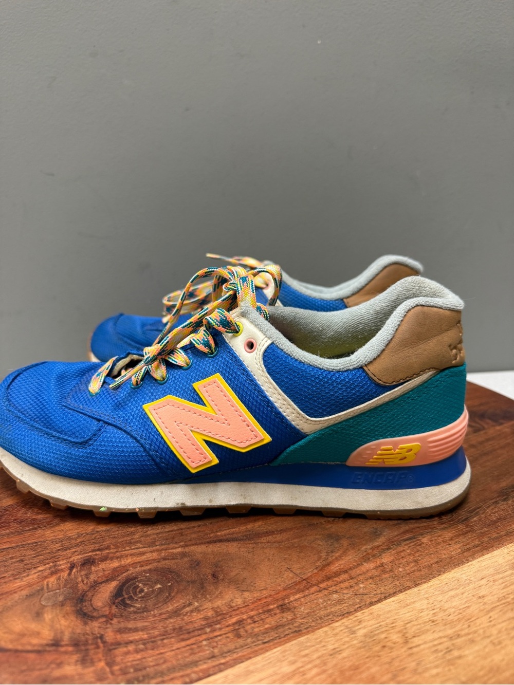 New Balance 574 Weekend Expedition Pacific Blue Coral Sneakers Women 8